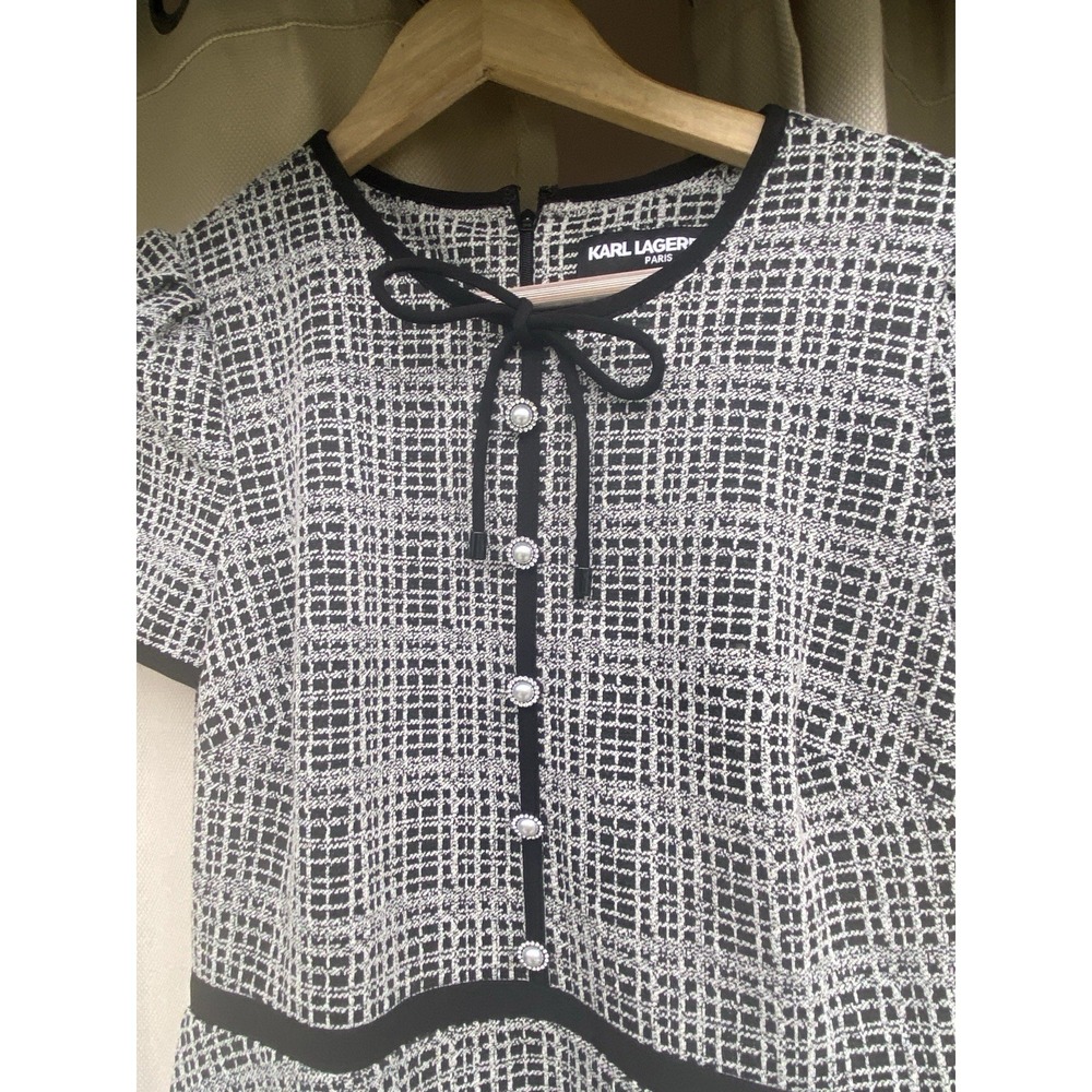 Karl Lagerfeld Paris Tweed Knit Pearl Button Flare Dress - Size 6 - Picture 2 of 7